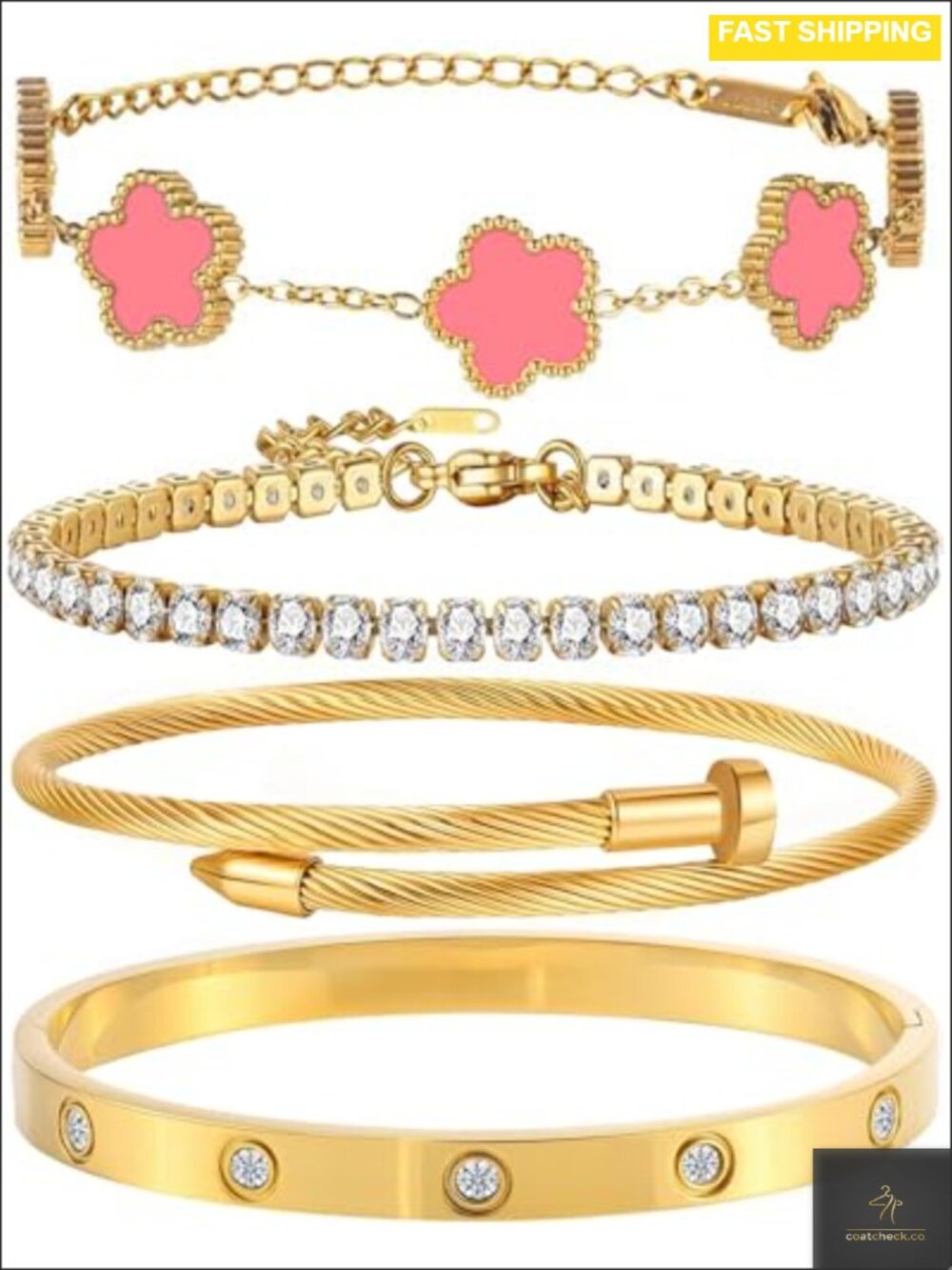 18K Gold Plated Bangle Bracelet Set Stackable Adjustable Tennis Women Jewelry